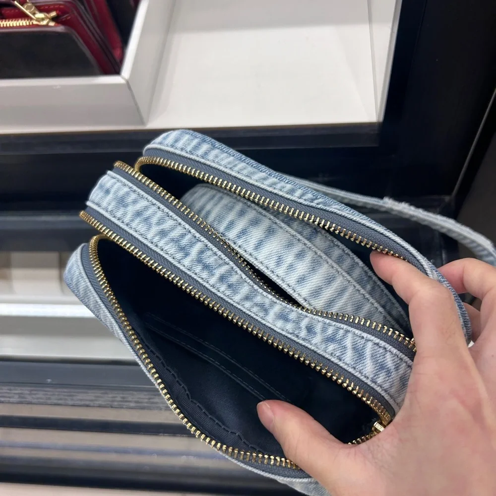 NWT🍒Coach Mini Carey Crossbody Bag In Loved Denim With Cherry Charms CEK75 Rare - Picture 8 of 8